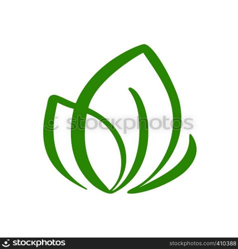Logo of green leaf of tea. Ecology nature element vector icon organic. Eco vegan bio calligraphy hand drawn illustration.. Logo of green leaf of tea. Ecology nature element vector icon organic. Eco vegan bio calligraphy hand drawn illustration
