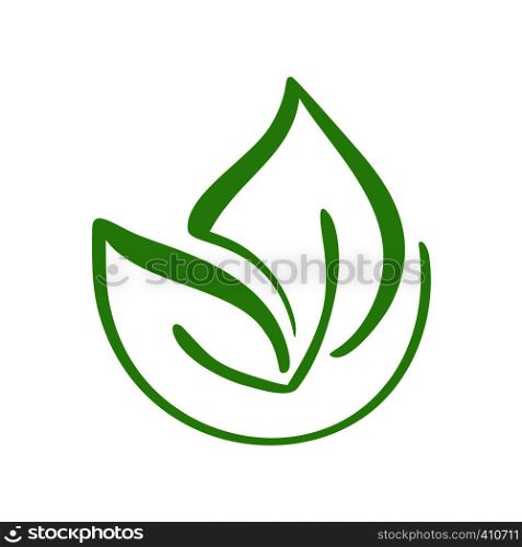 Logo of green leaf of tea. Ecology nature element vector icon symbol. Eco vegan bio calligraphy hand drawn illustration.. Logo of green leaf of tea. Ecology nature element vector icon symbol. Eco vegan bio calligraphy hand drawn illustration