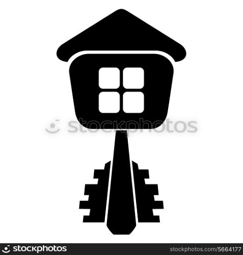 Logo of the builder, house key isolated on white background. Vector illustration.