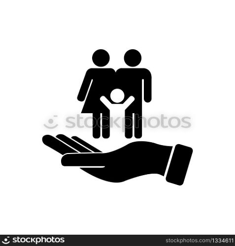 Logo of the happy family symbol on the palm. Father with mother and child. EPS 10