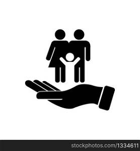 Logo of the happy family symbol on the palm. Father with mother and child. EPS 10