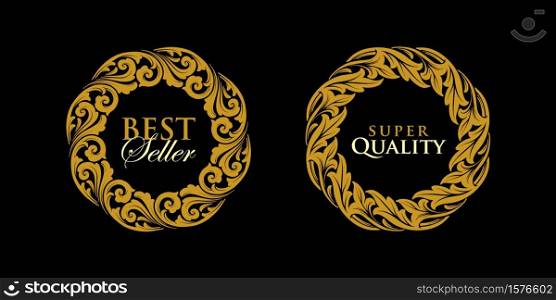 Logo Round Gold Emblem Frame Ornament Vector for business company and wedding party