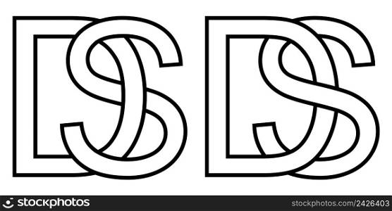 Logo sd ds icon sign two interlaced letters S D, vector logo sd ds first capital letters pattern alphabet s d