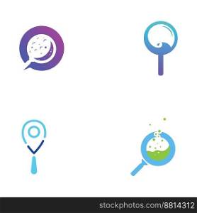 Logo search or find, logo search by combination, lab, moon, location, check, waves, and sun. Logo with simple editing.