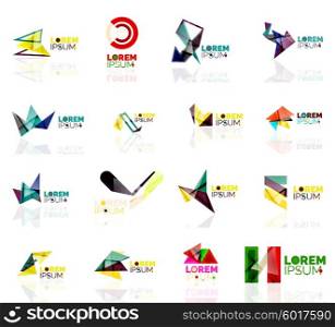 Logo set, abstract geometric business icons, paper style with glossy elements. Vector universal origami business symbols