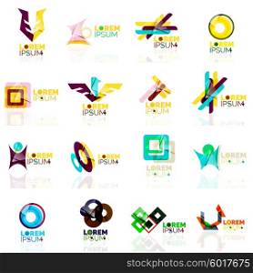 Logo set, abstract geometric business icons, paper style with glossy elements. Vector universal origami business symbols