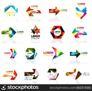 Logo set, abstract geometric business icons, paper style with glossy elements. Vector universal origami business symbols