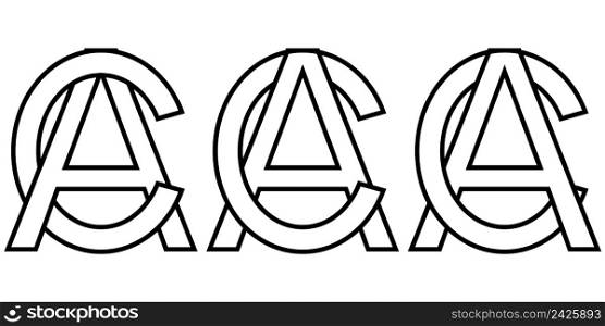 Logo sign ac, ca icon sign two interlaced letters c and a vector logo ca, ac first capital letters pattern alphabet a, c