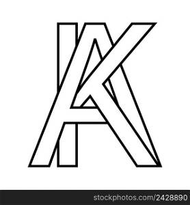 Logo sign ak ka icon sign two interlaced letters A, K vector logo ak ka first capital letters pattern alphabet a, k