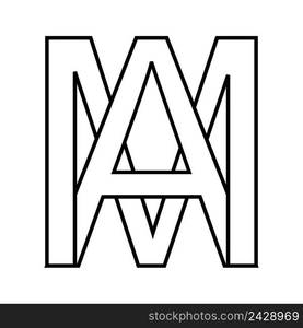 Logo sign am, ma icon sign two interlaced letters A, M vector logo am, ma first capital letters pattern alphabet a, m