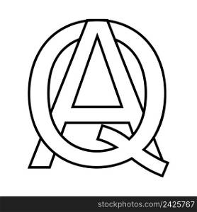 Logo sign aq, qa icon sign two interlaced letters A,Q vector logo aq, qa first capital letters pattern alphabet a, q