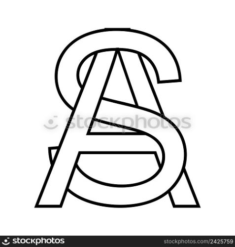 Logo sign as, sa icon sign two interlaced letters A,S vector logo as, sa first capital letters pattern alphabet a, s