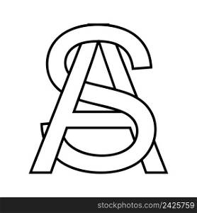 Logo sign as, sa icon sign two interlaced letters A,S vector logo as, sa first capital letters pattern alphabet a, s