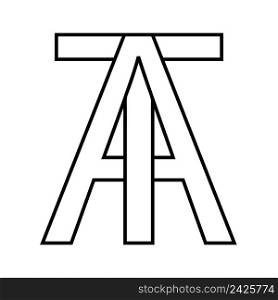 Logo sign at, ta icon sign two interlaced letters A,T vector logo at, ta first capital letters pattern alphabet a, t