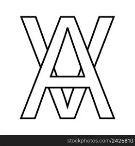 Logo sign av, va icon sign two interlaced letters A, V vector logo av, va first capital letters pattern alphabet a, v