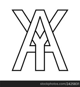 Logo sign ay, ya icon sign two interlaced letters A, Y vector logo ay, ya first capital letters pattern alphabet a, y