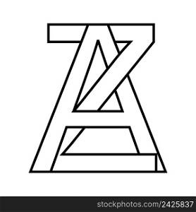 Logo sign az, za icon sign two interlaced letters A, Z vector logo az, za first capital letters pattern alphabet a, z