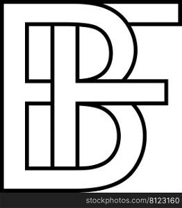 Logo sign bf, fb icon sign two interlaced letters b, f