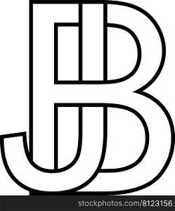 Logo sign bj, jb icon sign two interlaced letters b, j
