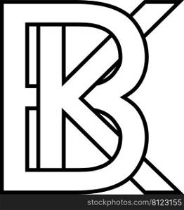 Logo sign bk, kb icon sign two interlaced letters b, k