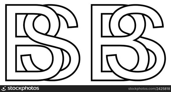 Logo sign bs, sb icon sign two interlaced letters b, s vector logo bs, sb first capital letters pattern alphabet b, s