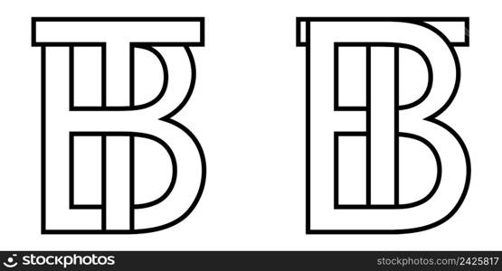 Logo sign bt, tb icon sign two interlaced letters b, t vector logo bt, tb first capital letters pattern alphabet b, t