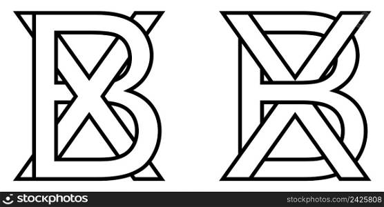 Logo sign bx, xb icon sign two interlaced letters b, x vector logo bx, xb first capital letters pattern alphabet b, x