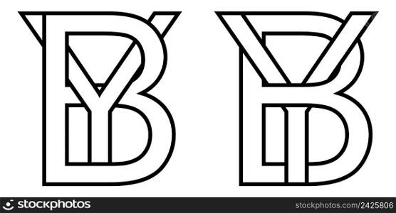 Logo sign by yb icon sign two interlaced letters b, y vector logo by, yb first capital letters pattern alphabet b, y