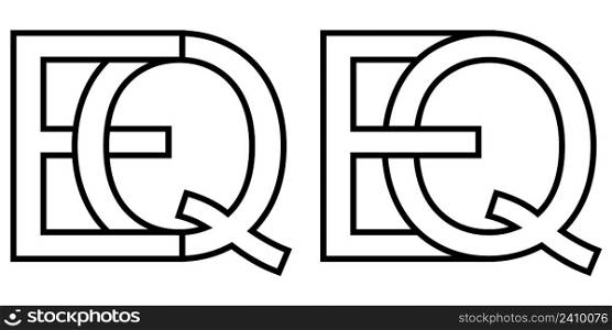 Logo sign eq and qe icon sign interlaced letters Q, E vector logo eq, qe first capital letters pattern alphabet e, q