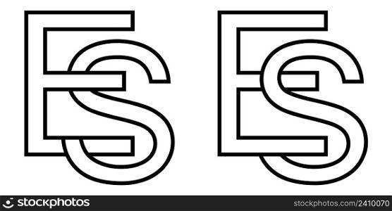 Logo sign es and se icon sign interlaced letters S, E vector logo es, se first capital letters pattern alphabet e, s
