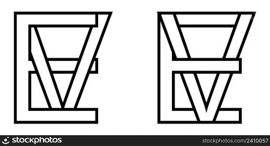 Logo sign ev ve icon sign interlaced letters V, E vector logo ev, ve first capital letters pattern alphabet e, v