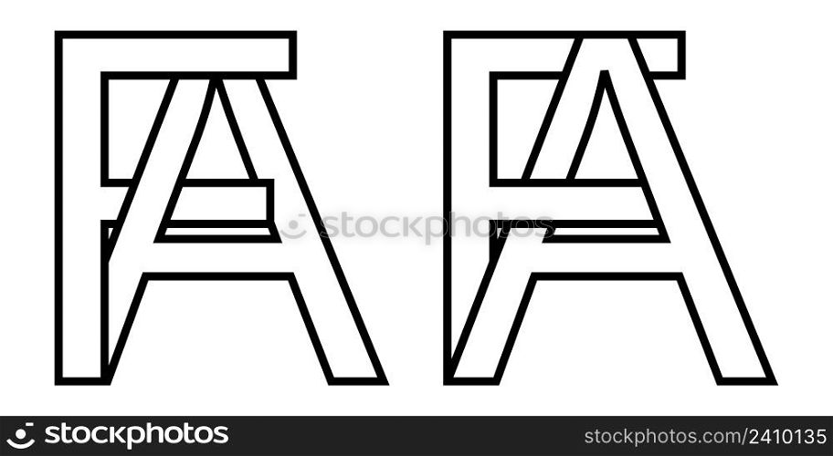 Logo sign fa and af icon sign interlaced letters A, F vector logo af, fa first capital letters pattern alphabet a, f