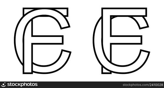 Logo sign fc and cf icon sign interlaced letters C, F vector logo cf, fc first capital letters pattern alphabet c, f