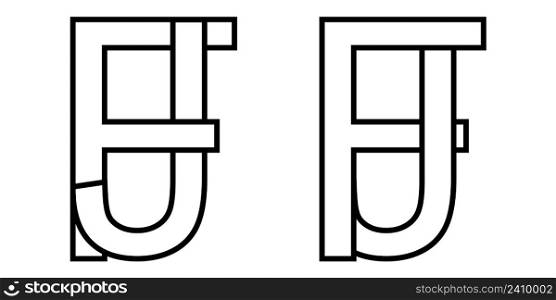 Logo sign fj and jf icon sign interlaced letters J, F vector logo jf, fj first capital letters pattern alphabet j f