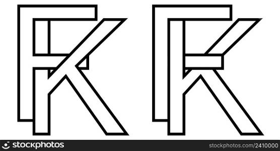 Logo sign fk and kf icon sign interlaced letters K, F vector logo kf, fk first capital letters pattern alphabet k f