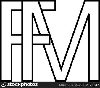 Logo sign, fm mf icon, nft fm interlaced letters 