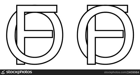 Logo sign fo and of icon sign interlaced letters O, F vector logo of, fo first capital letters pattern alphabet o f