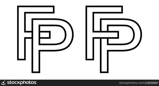 Logo sign fp and pf icon sign interlaced letters p, F vector logo pf, fp first capital letters pattern alphabet p f