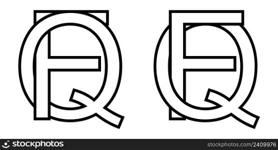 Logo sign fq, qf icon sign interlaced letters q, F vector logo qf, fq first capital letters pattern alphabet q f