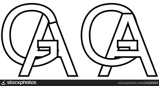 Logo sign ga and ag icon sign interlaced letters a, g vector logo ga, ag first capital letters pattern alphabet g, a