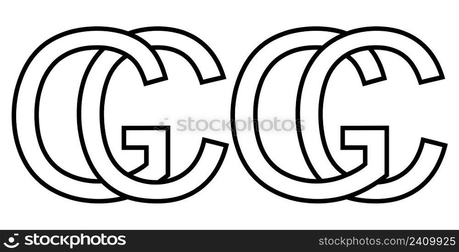 Logo sign gc and cg icon sign interlaced letters c, g vector logo gc, cg first capital letters pattern alphabet g, c