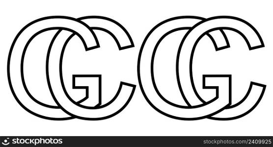Logo sign gc and cg icon sign interlaced letters c, g vector logo gc, cg first capital letters pattern alphabet g, c