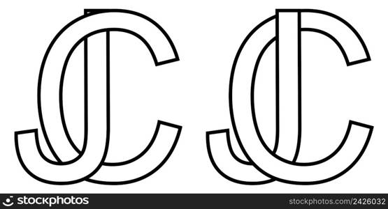 Logo sign jc and cj icon sign two interlaced letters J, C vector logo jc, cj first capital letters pattern alphabet j, c