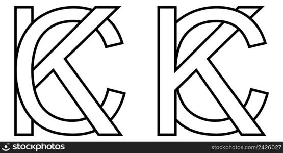 Logo sign kc ck icon sign two interlaced letters K, C vector logo kc, ck first capital letters pattern alphabet k, c
