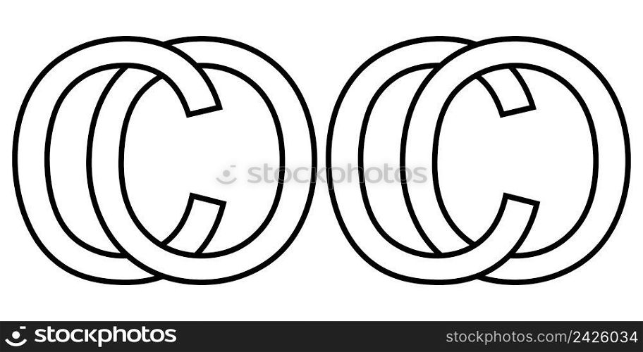 Logo sign oc and co icon sign two interlaced letters o, C vector logo oc, co first capital letters pattern alphabet o, c