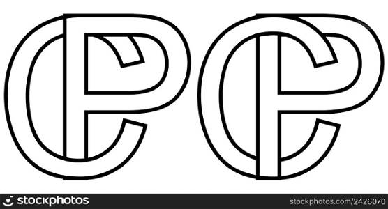 Logo sign pc and cp icon sign two interlaced letters P, C vector logo pc, cp first capital letters pattern alphabet p, c