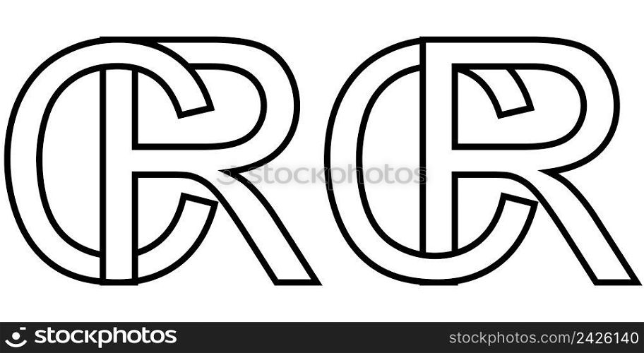 Logo sign rc cr icon sign two interlaced letters r, C vector logo rc, cr first capital letters pattern alphabet r, c