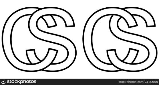 Logo sign sc and cs icon sign two interlaced letters S, C vector logo sc, cs first capital letters counter pattern alphabet s, c