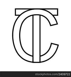 Logo sign tc ct, icon sign interlaced letters c t logo tc ct first capital letters pattern alphabet