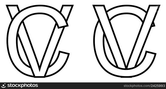 Logo sign vc and cv icon sign two interlaced letters V, C vector logo vc, cv first capital letters pattern alphabet v, c